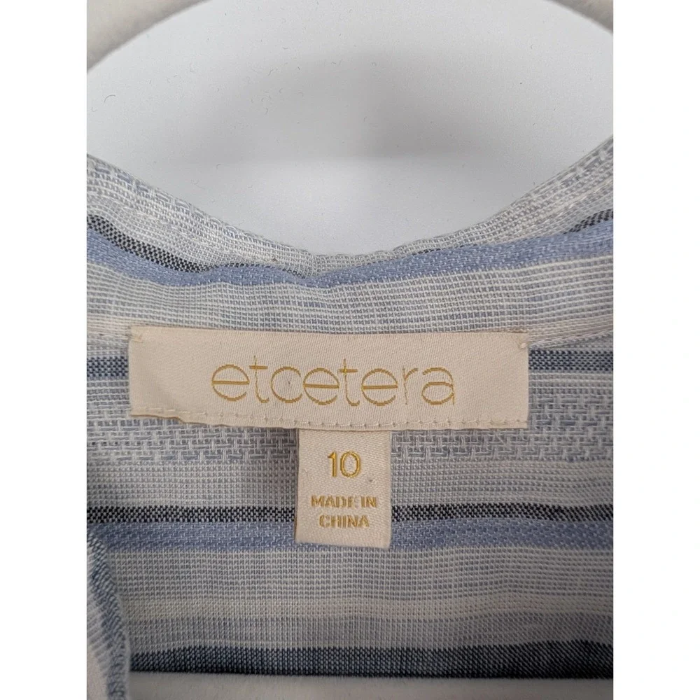 Etcetera Blue White Striped V Neck Linen Blend Tunic Lace Trim Coastal Preppy 10 - Picture 5 of 10